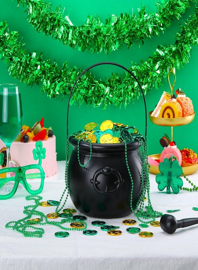 Poen مجموعة مراجل عيد القديس باتريك من بوين، 321 قطعة، تتضمن مراجل بلاستيكية، عملات معدنية، قصاصات ورقية على شكل نبات النفل، وقلادة من الخرز لتزيين حفلات عيد القديس باتريك (أسود). - Image 3